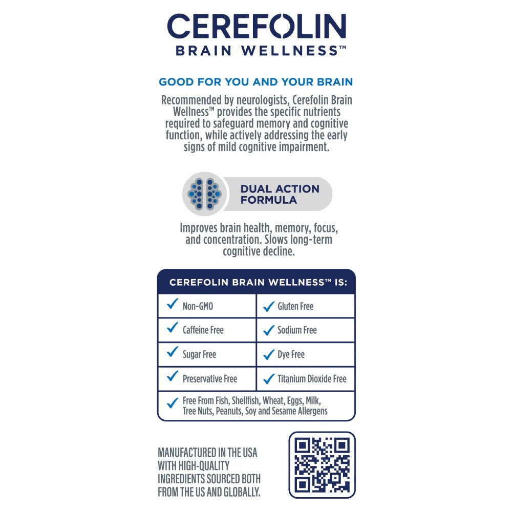 Cerefolin Brain Wellness, Targeted Nutrition for Cognitive Support, Improves Memory, Focus & Concentration, L-Methylfolate, NAC, B12, Neurologist Recommended