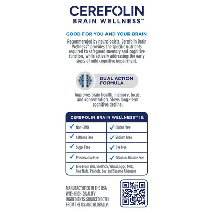 Cerefolin Brain Wellness, Targeted Nutrition for Cognitive Support, Improves Memory, Focus & Concentration, L-Methylfolate, NAC, B12, Neurologist Recommended